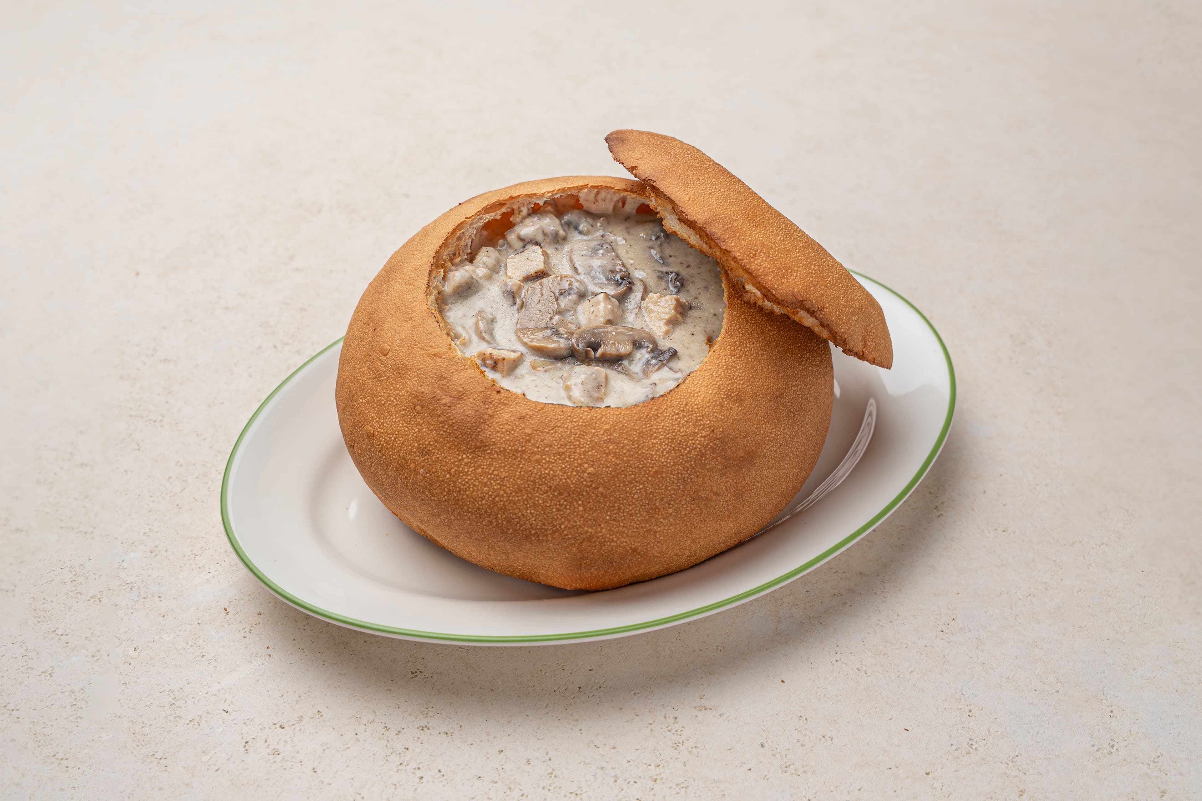Creamy Chicken & Mushroom in Bread Bowl